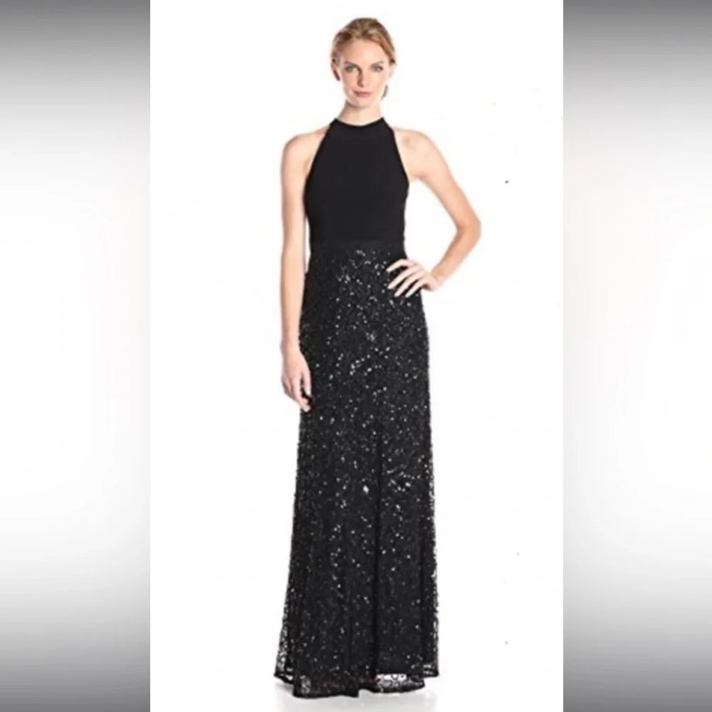 NEW Adrianna Papell Halter Jersey and Beaded Gown Sz: 4